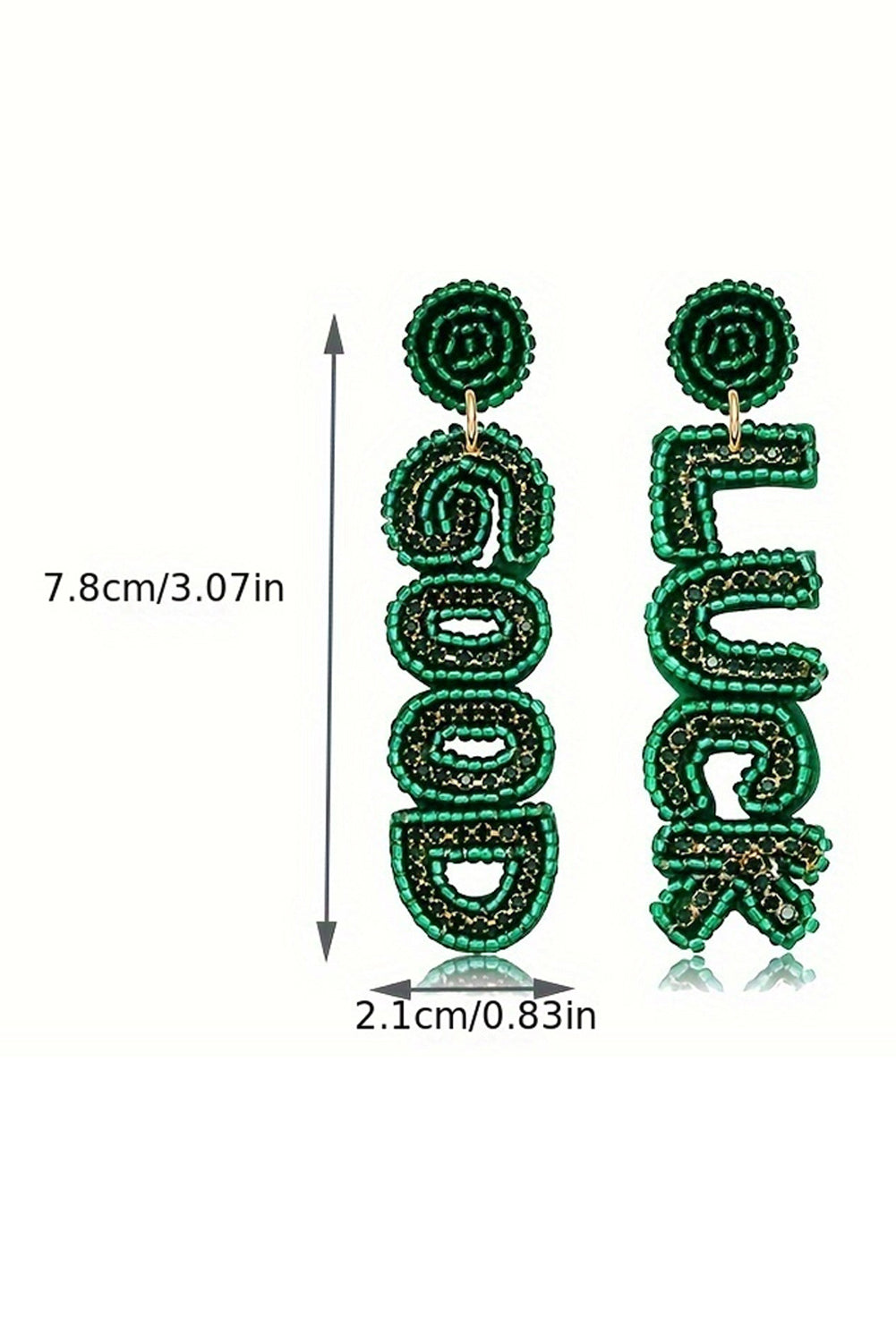 Blackish Green GOOD LUCK Rice Beaded Dangle Earrings Jewelry JT's Designer Fashion
