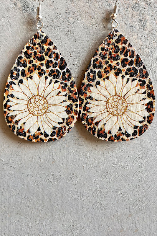 Leopard Sunflower Water Drop Earrings Jewelry JT's Designer Fashion