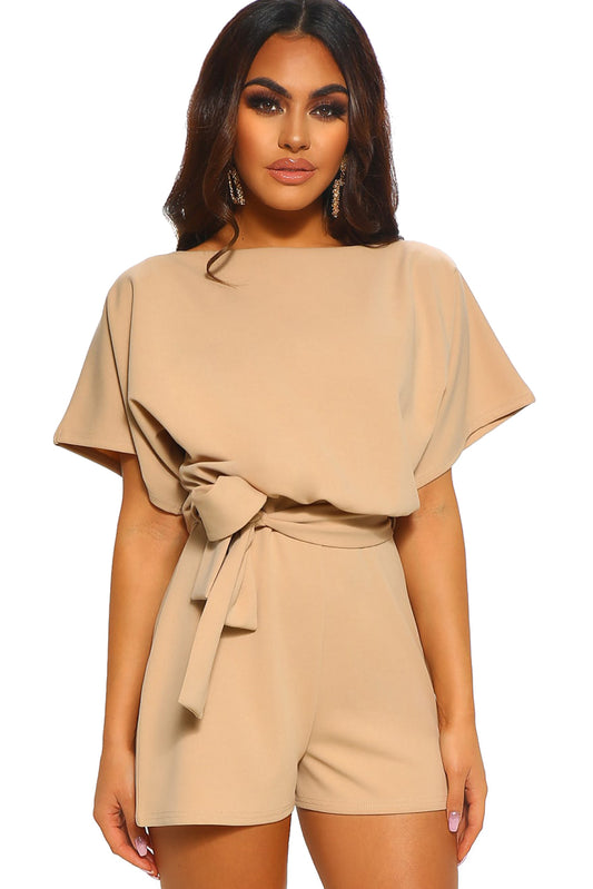 Apricot Over The Top Belted Playsuit Apricot 95%Polyester+5%Spandex Jumpsuits & Rompers JT's Designer Fashion