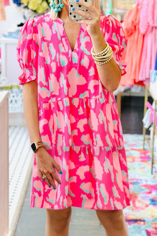 Pink Abstract Printed V Neck Loose Dress Pre Order Dresses JT's Designer Fashion