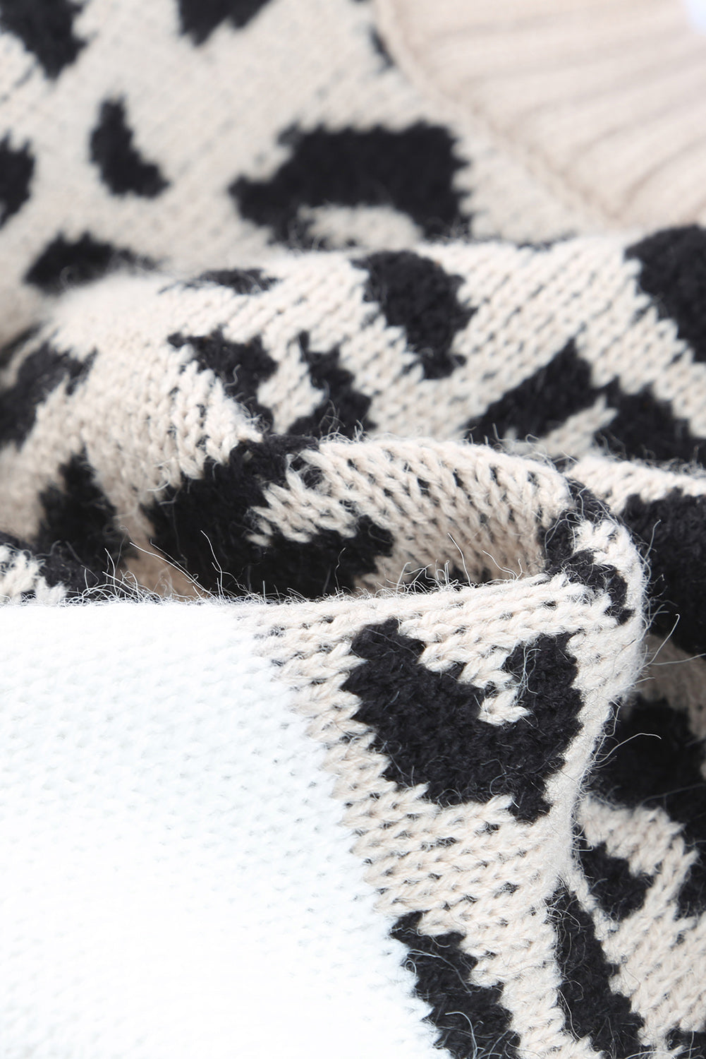 Khaki Leopard Color Block Long Sleeve Sweater Sweaters & Cardigans JT's Designer Fashion