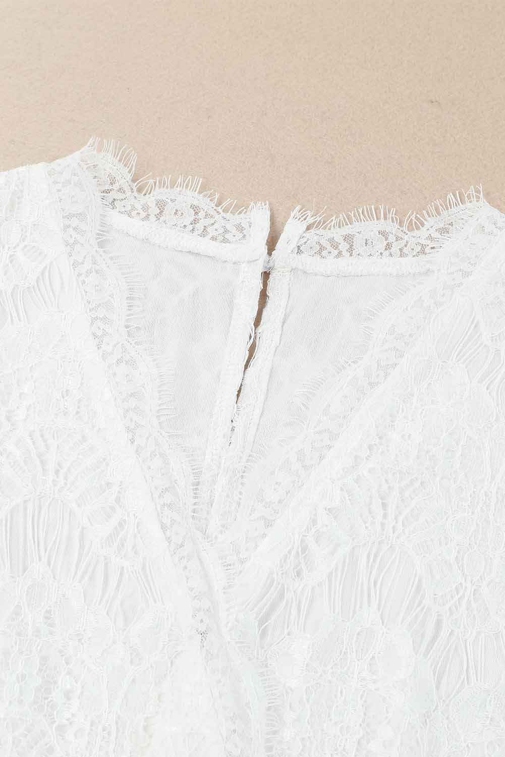 White Lace V Neck Wrap Long Sleeve Bodysuit Bodysuits JT's Designer Fashion