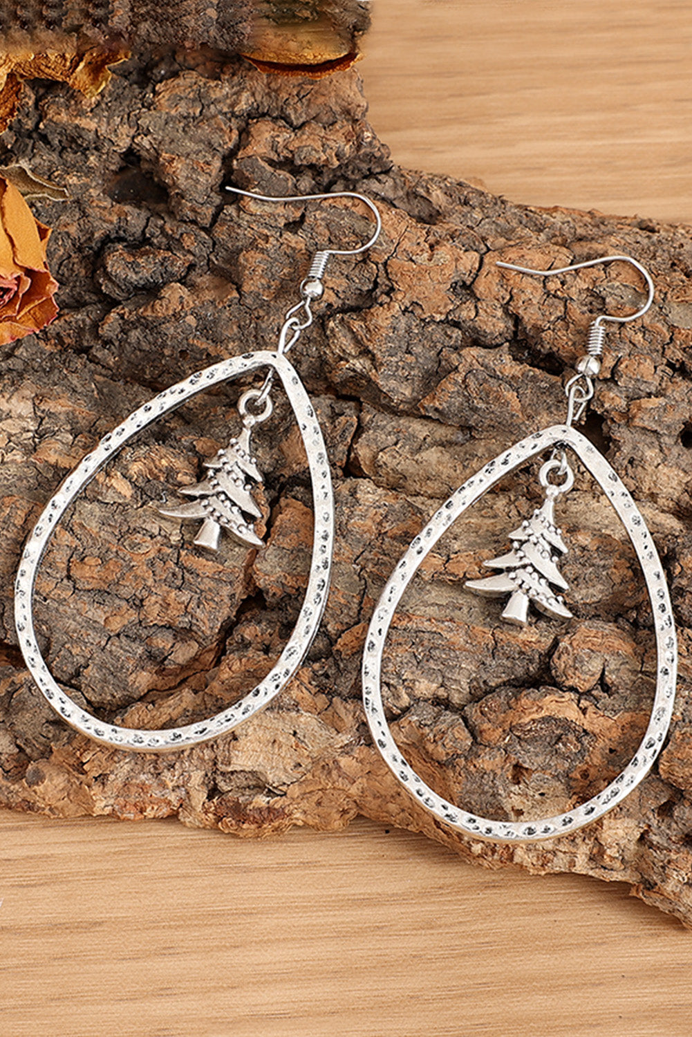 Silver Christmas Tree Teardrop Dangle Earrings Jewelry JT's Designer Fashion
