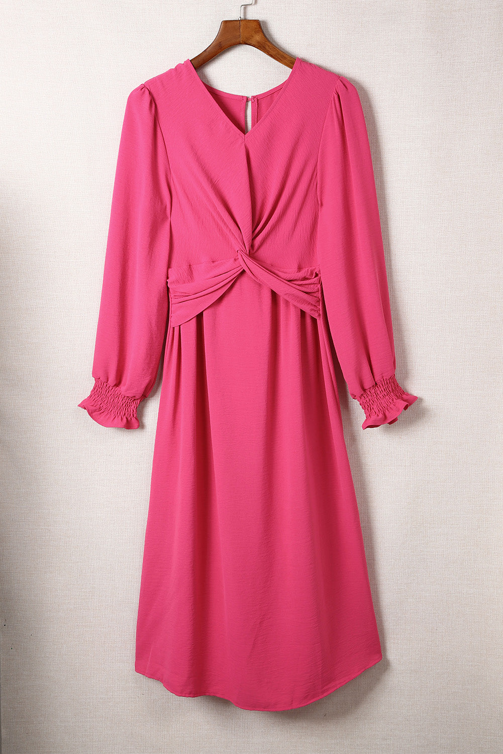 Rose Twist Front Keyhole Back V Neck Midi Dress Midi Dresses JT's Designer Fashion