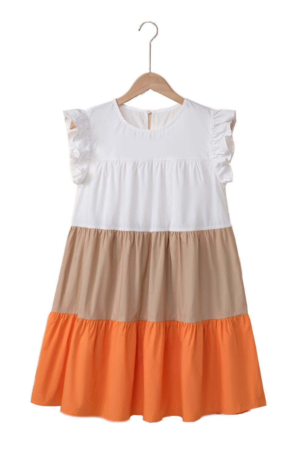 Apricot Colorblock Patchwork Ruffled Cap Sleeve Tiered Dress Mini Dresses JT's Designer Fashion