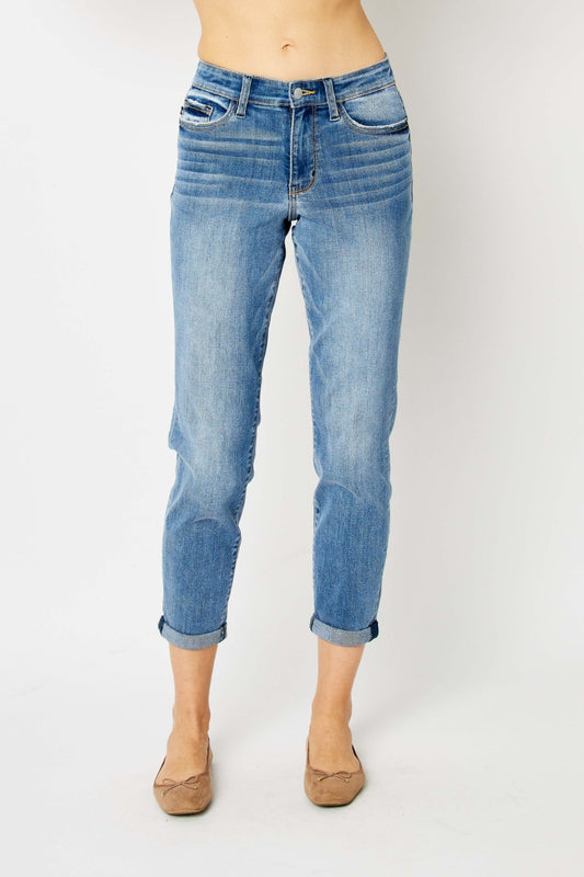 Judy Blue Full Size Cuffed Hem Slim Jeans Medium Jeans JT's Designer Fashion