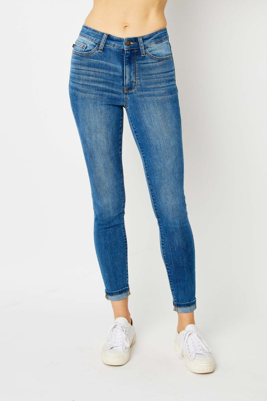 Judy Blue Full Size Cuffed Hem Skinny Jeans Medium Jeans JT's Designer Fashion