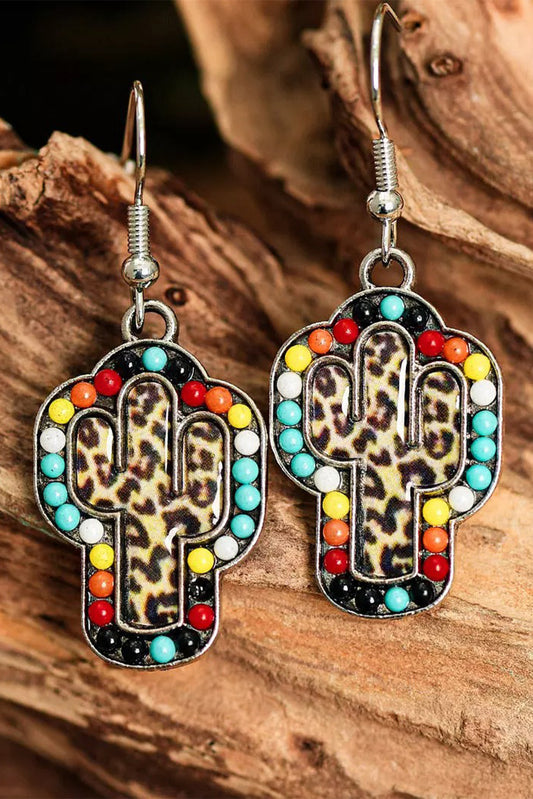 Vintage Boho Style Colored Beads Cactus Alloy Earrings Jewelry JT's Designer Fashion
