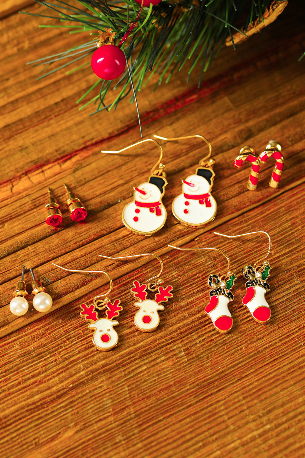 Multicolor Christmas Series Stud and Hook Earring Set Jewelry JT's Designer Fashion