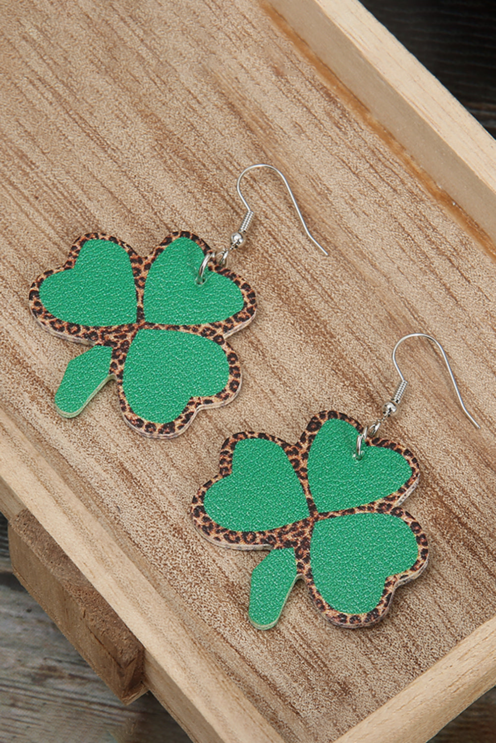Green Shamrock Leopard PU Earrings Jewelry JT's Designer Fashion