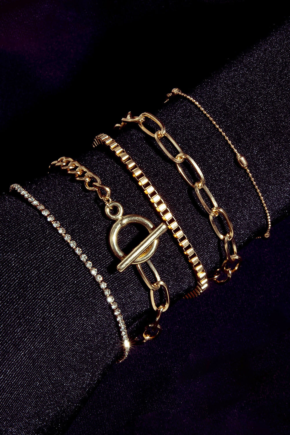 Gold Rhinestone Geometric 5-pcs Bracelet Set Jewelry JT's Designer Fashion