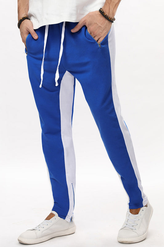 Blue Colorblock Patchwork Zipper Casual Mens Joggers Blue 95%Polyester+5%Spandex Men's Pants JT's Designer Fashion