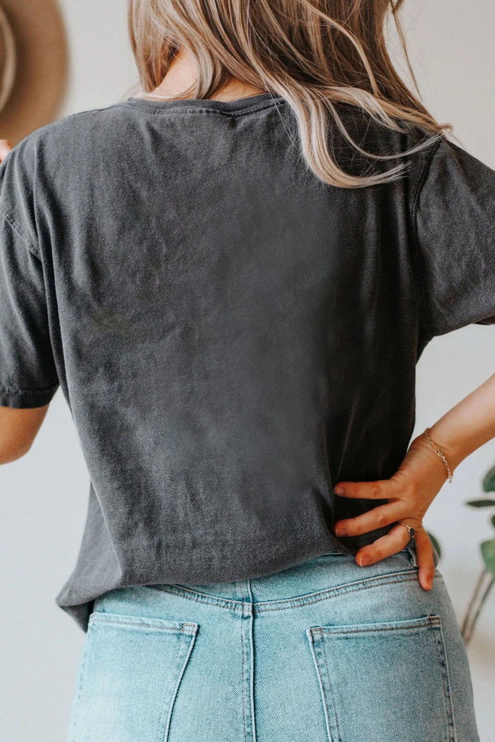 Black Bowknots Print Mineral Wash Round Neck T Shirt Graphic Tees JT's Designer Fashion