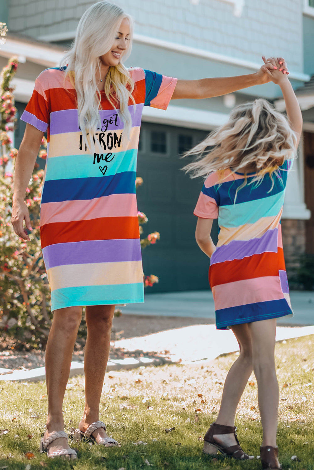 Multicolor Family Matching Letter Printed Color Block Mini Dress Family Dress JT's Designer Fashion