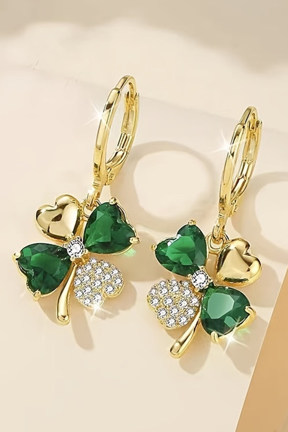 Gold Gorgeous Gem St. Patricks 4-leaf Clover Earrings Jewelry JT's Designer Fashion