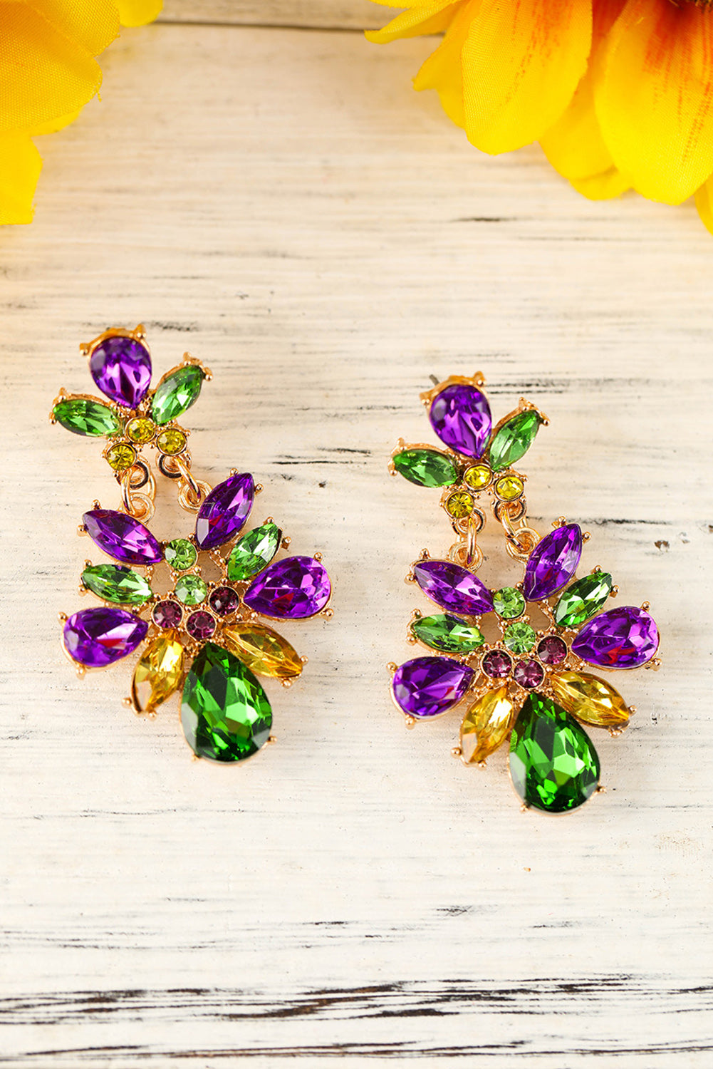 Purple Mardi Gras Gem Stone Dangle Earrings Jewelry JT's Designer Fashion