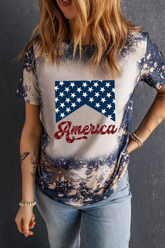 Multicolor Bleached Tie Dye Stylish America Graphic Tee Graphic Tees JT's Designer Fashion