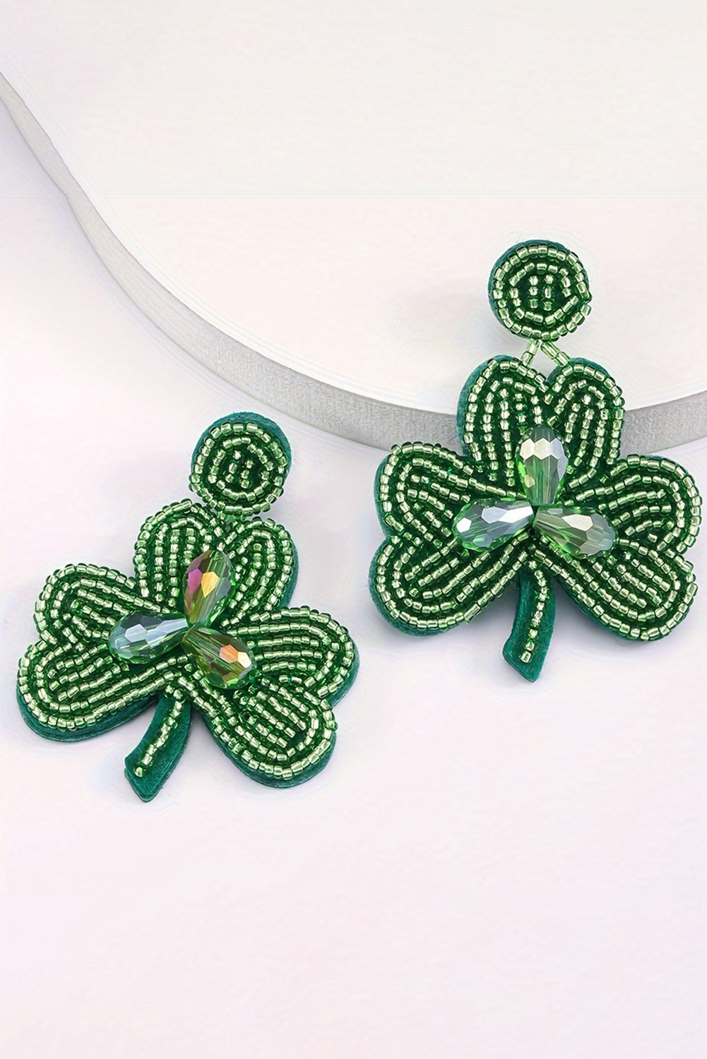 Mist Green St. Patricks Clover Shape Earrings Jewelry JT's Designer Fashion