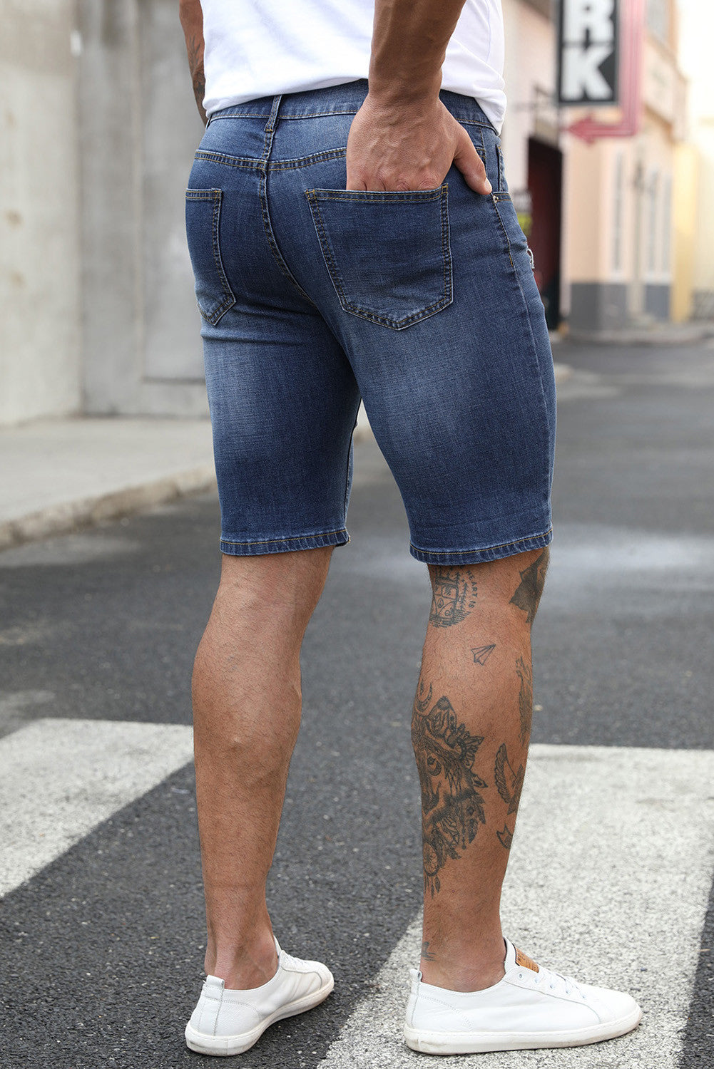 Blue Men's Basketball Printed Skinny Fit Ripped Denim Shorts Men's Pants JT's Designer Fashion