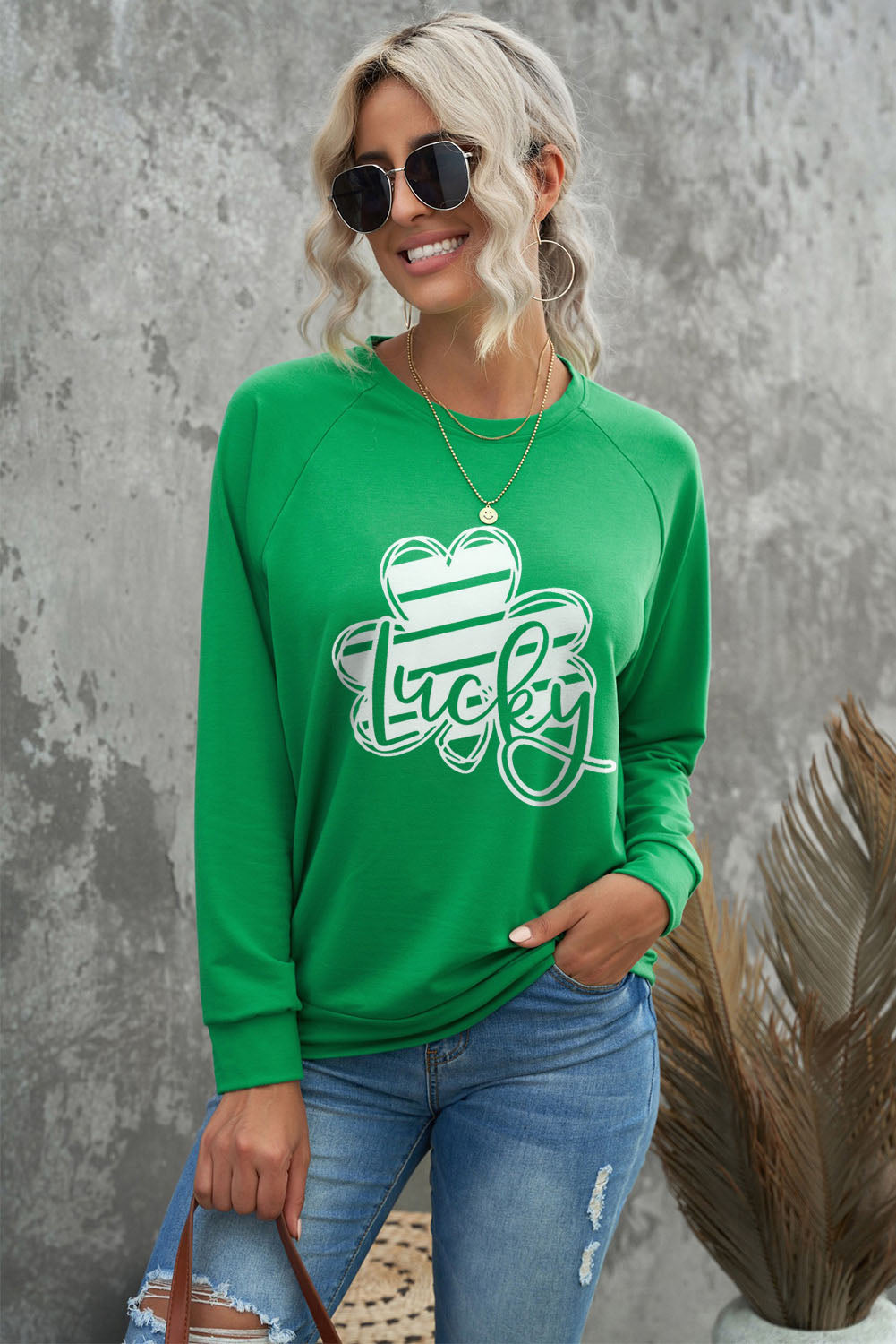 Green Lucky Clover Graphic St Patricks Pullover Sweatshirt Graphic Sweatshirts JT's Designer Fashion
