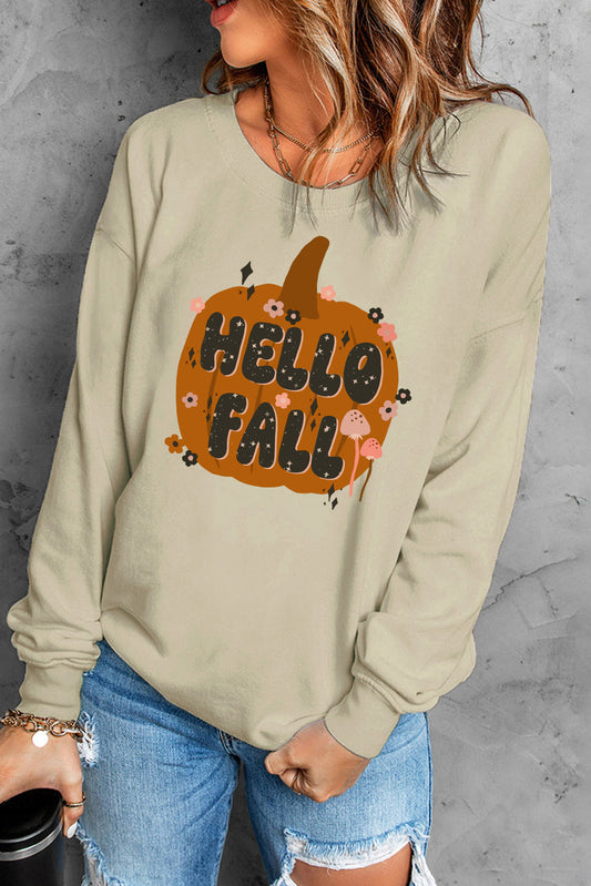 Khaki Pumpkin HELLO FALL Graphic Sweatshirt Graphic Sweatshirts JT's Designer Fashion