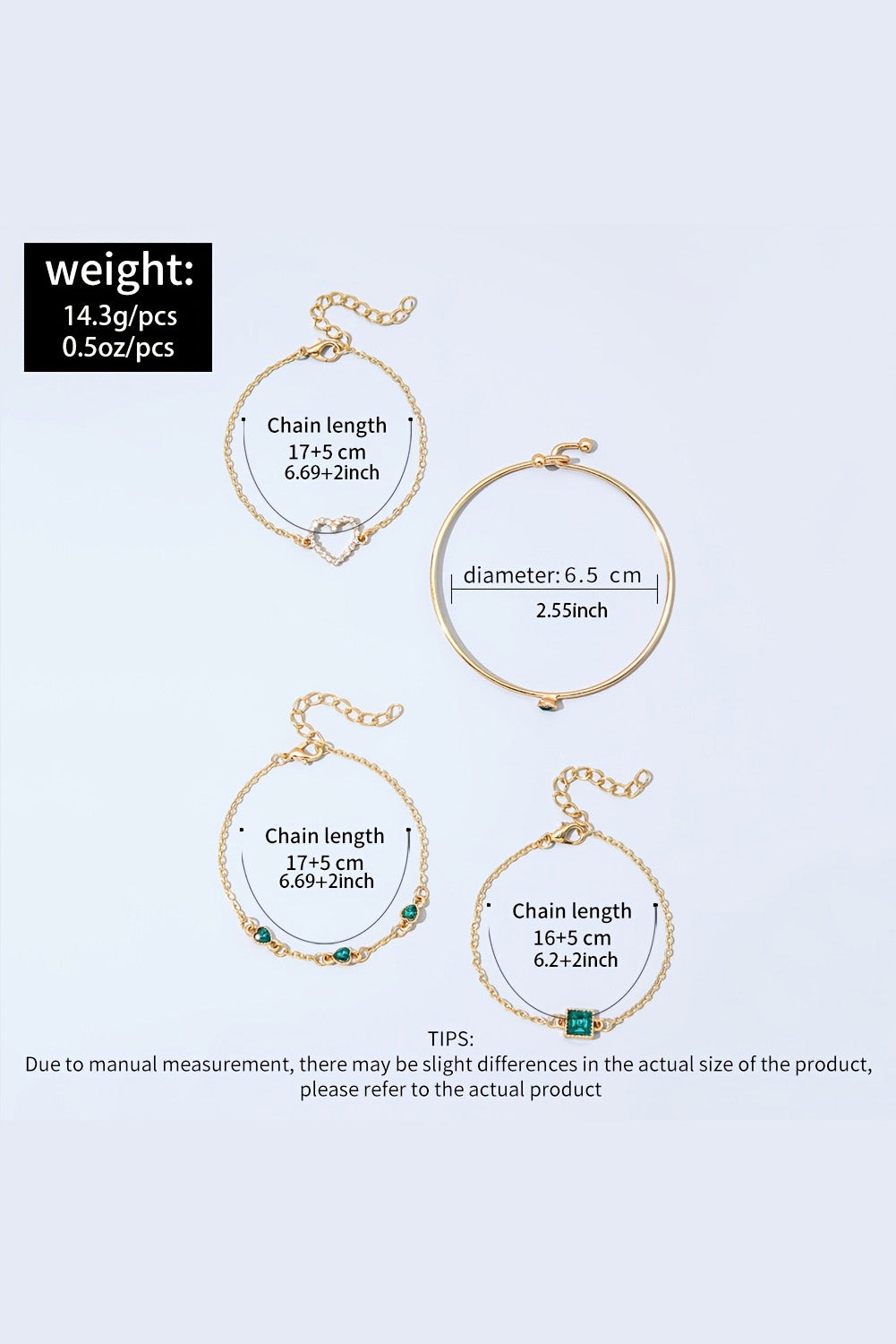 Gold 4pcs Valentine Diamond Heart Bracelet Set Jewelry JT's Designer Fashion