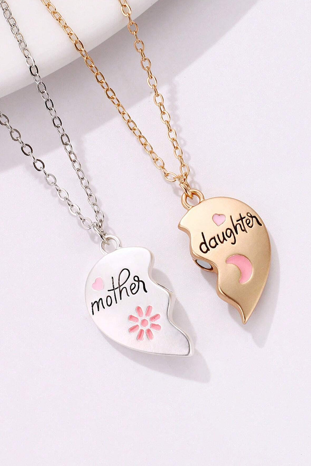 White 2pcs Mother & Daughter Magnetic Heart Necklace Jewelry JT's Designer Fashion