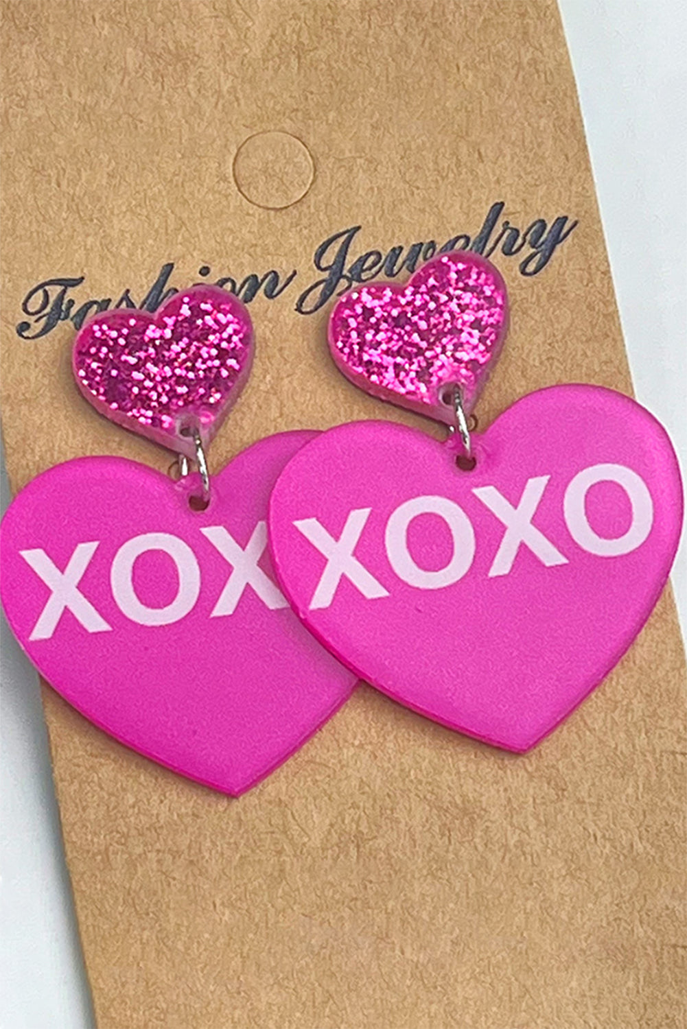Rose Red Valentine XOXO Print Double Heart Shape Earrings Jewelry JT's Designer Fashion