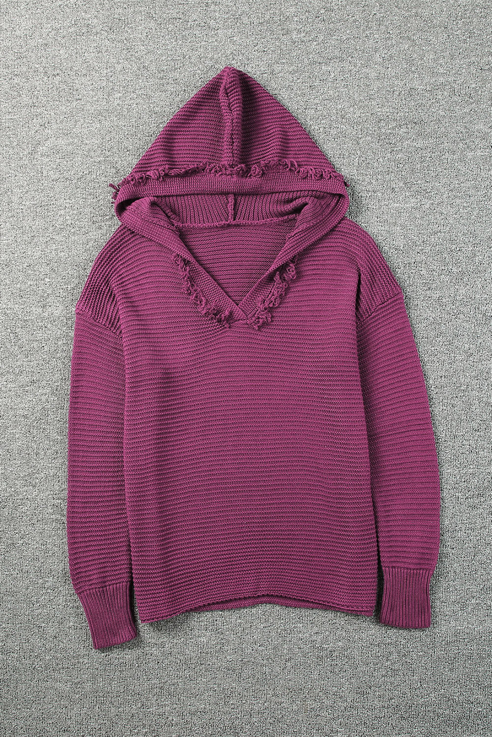 V Neck Ribbed Drop Shoulder Hooded Sweater Sweaters & Cardigans JT's Designer Fashion