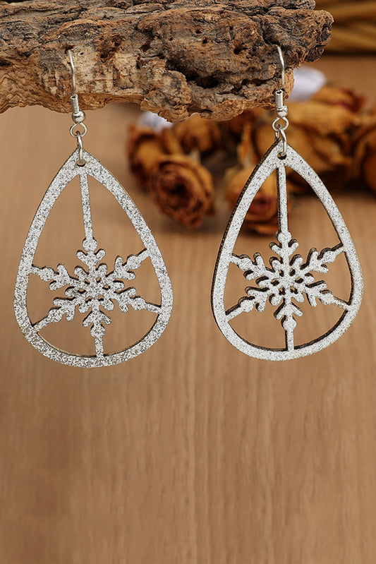 Silver Snowflake Shape Hollow-out Drop Earrings Jewelry JT's Designer Fashion
