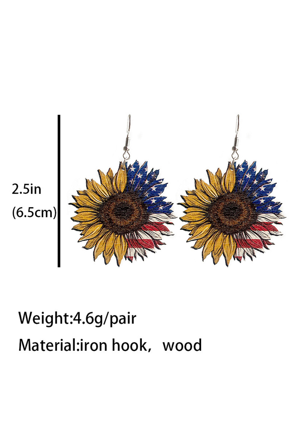 Yellow American Independence Day flag Sunflower Earrings Jewelry JT's Designer Fashion