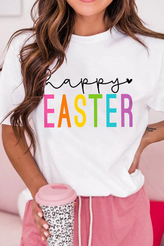 White Happy EASTER Round Neck Graphic Tee Graphic Tees JT's Designer Fashion