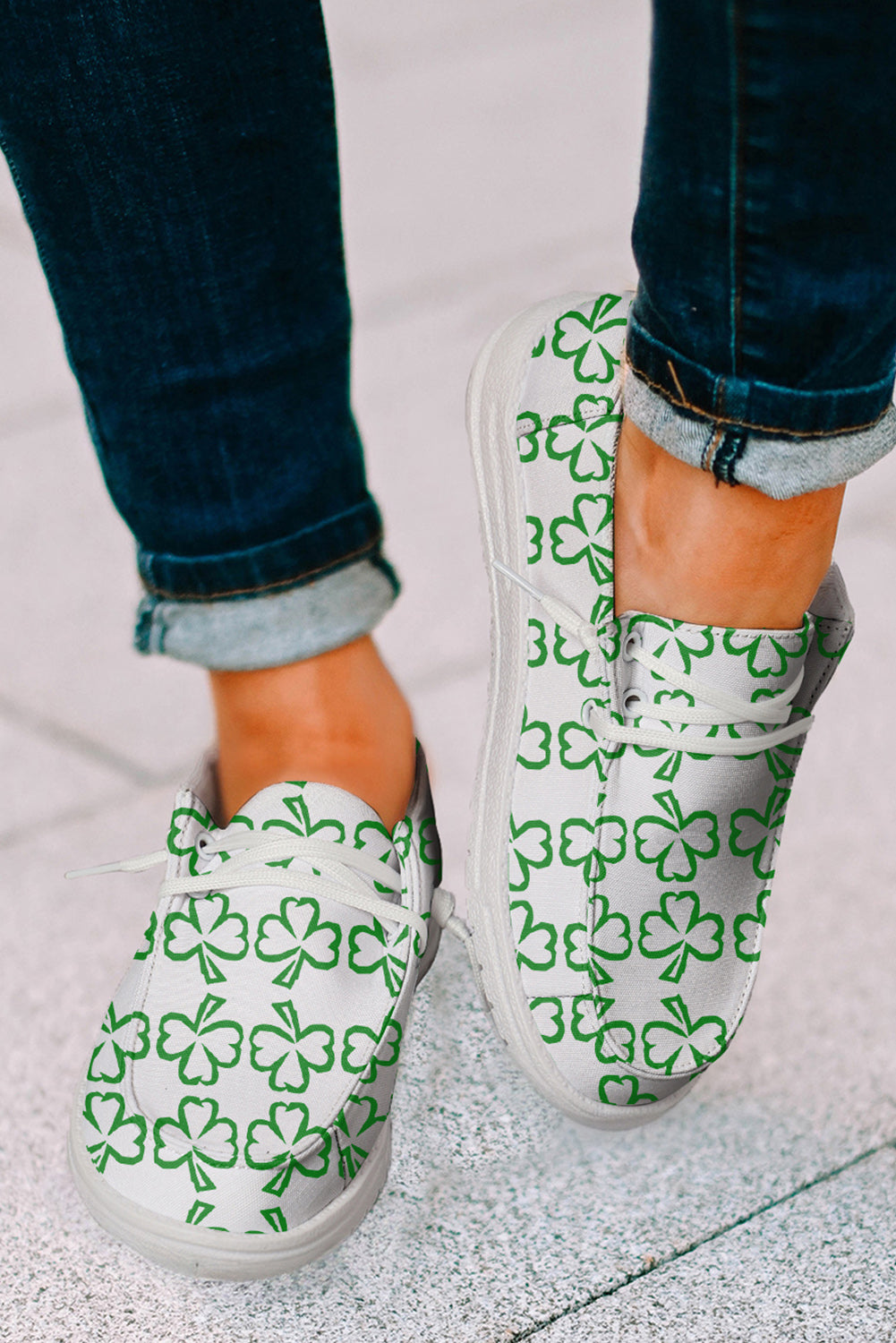 White St. Patrick's Day Color Contrast Clover Casual Flats Women's Shoes JT's Designer Fashion