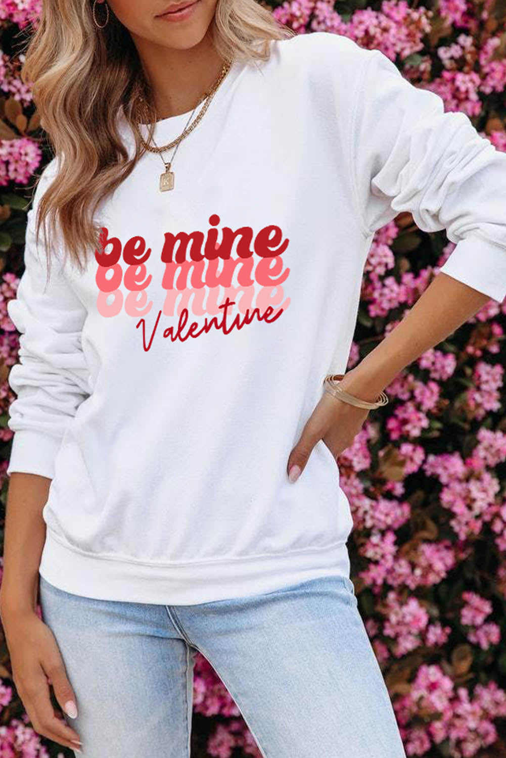be mine Valentine Print Long Sleeve Sweatshirt Graphic Sweatshirts JT's Designer Fashion