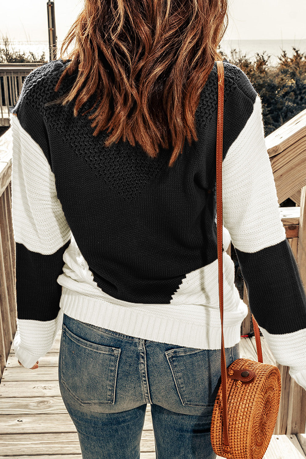 Black Two-Tone Chevron Pullover Sweater Sweaters & Cardigans JT's Designer Fashion