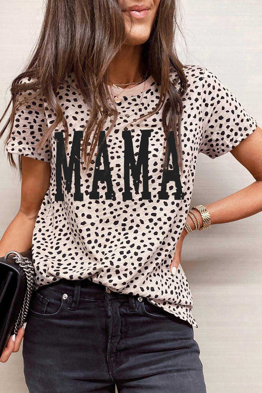 Apricot Leopard MAMA Graphic Crew Neck T Shirt Graphic Tees JT's Designer Fashion