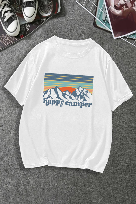 White Happy Camper Pattern Men T Shirt White 62%Polyester+32Cotton+6%Elastane Men's Tops JT's Designer Fashion
