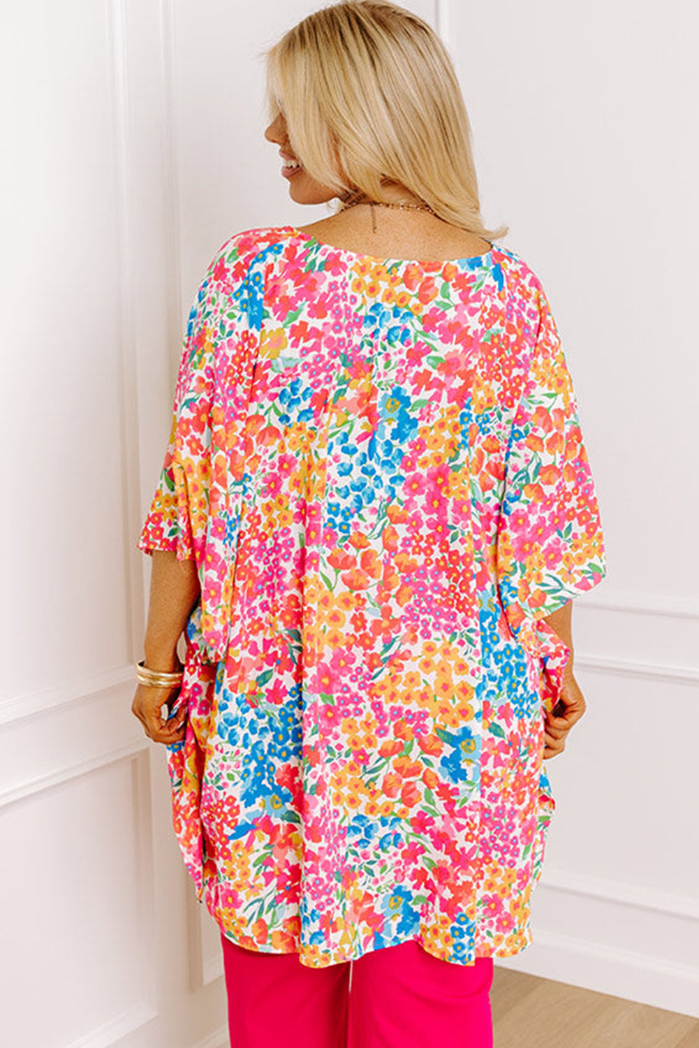 Multicolour Plus Size Floral V Neck Tunic Blouse Pre Order Plus Size JT's Designer Fashion
