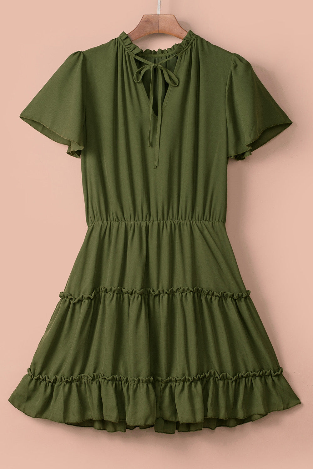 Green V Neck Ruffled Swing Mini Dress Mini Dresses JT's Designer Fashion
