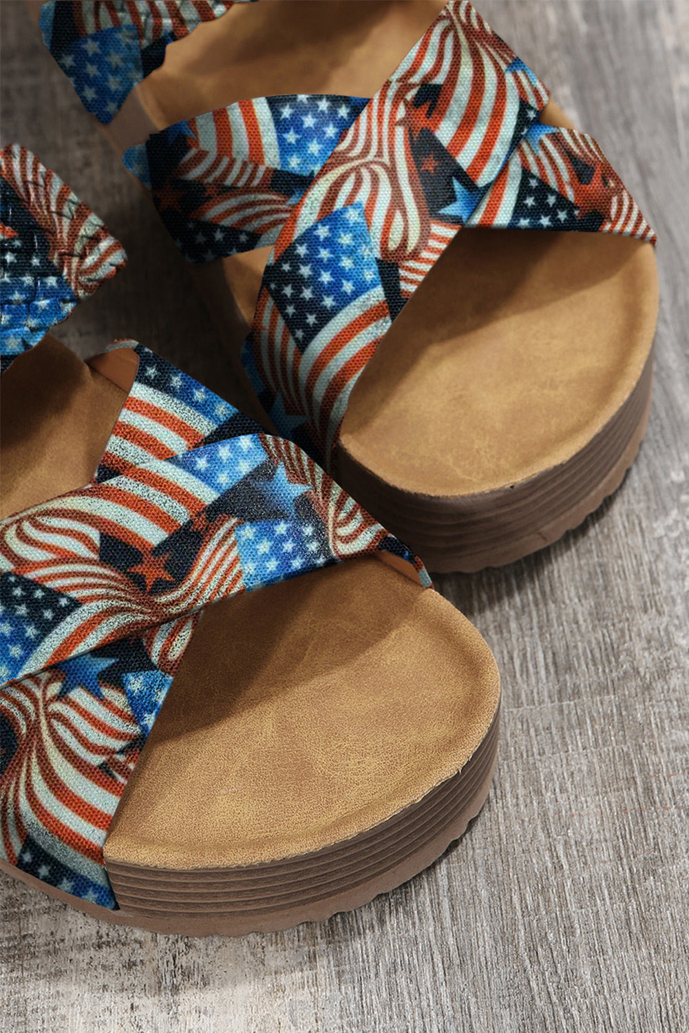 Real Teal American Flag Print Suede Cross Straps Slippers Slippers JT's Designer Fashion