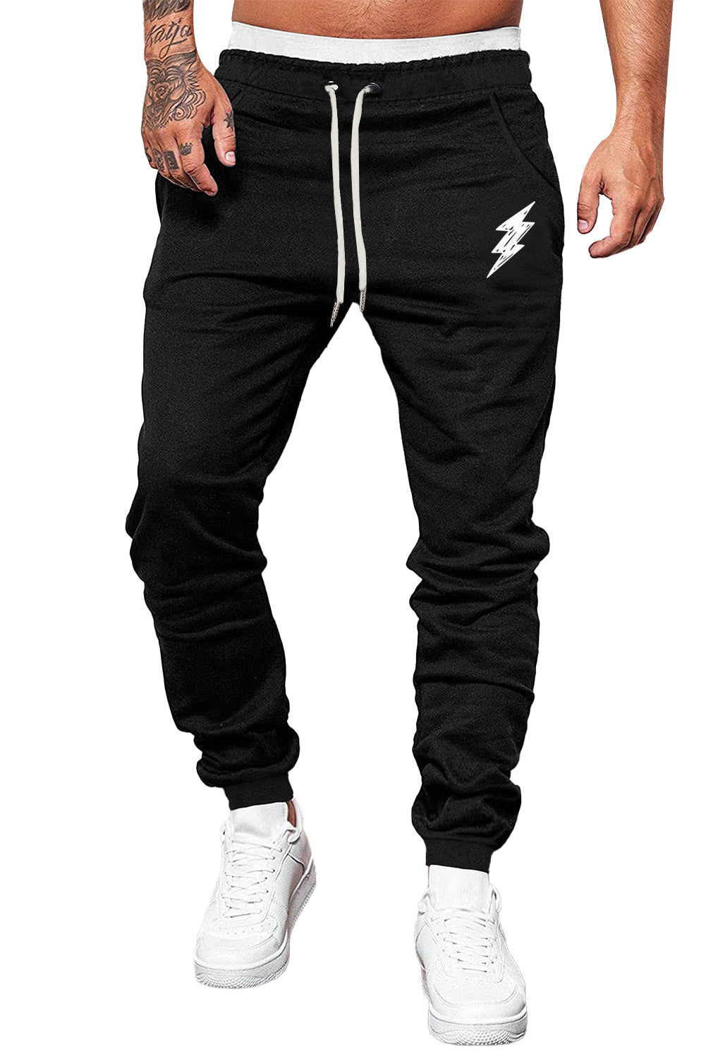 Black Lightning Print Drawstring Waist Men's Sweatpants Men's Pants JT's Designer Fashion