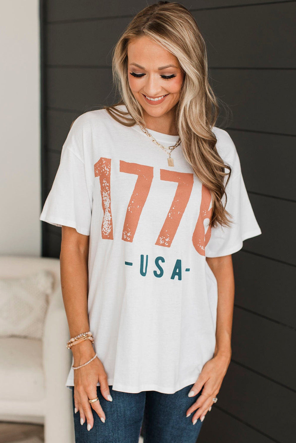 White 1776 USA Vintage Graphic T Shirt Graphic Tees JT's Designer Fashion