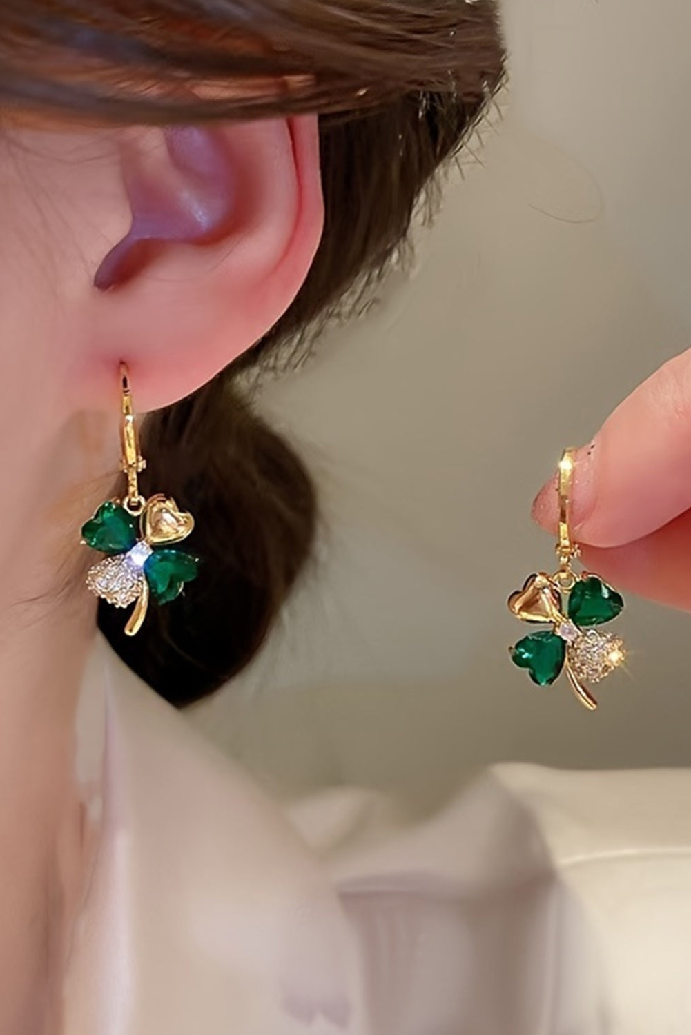 Gold Gorgeous Gem St. Patricks 4-leaf Clover Earrings Jewelry JT's Designer Fashion