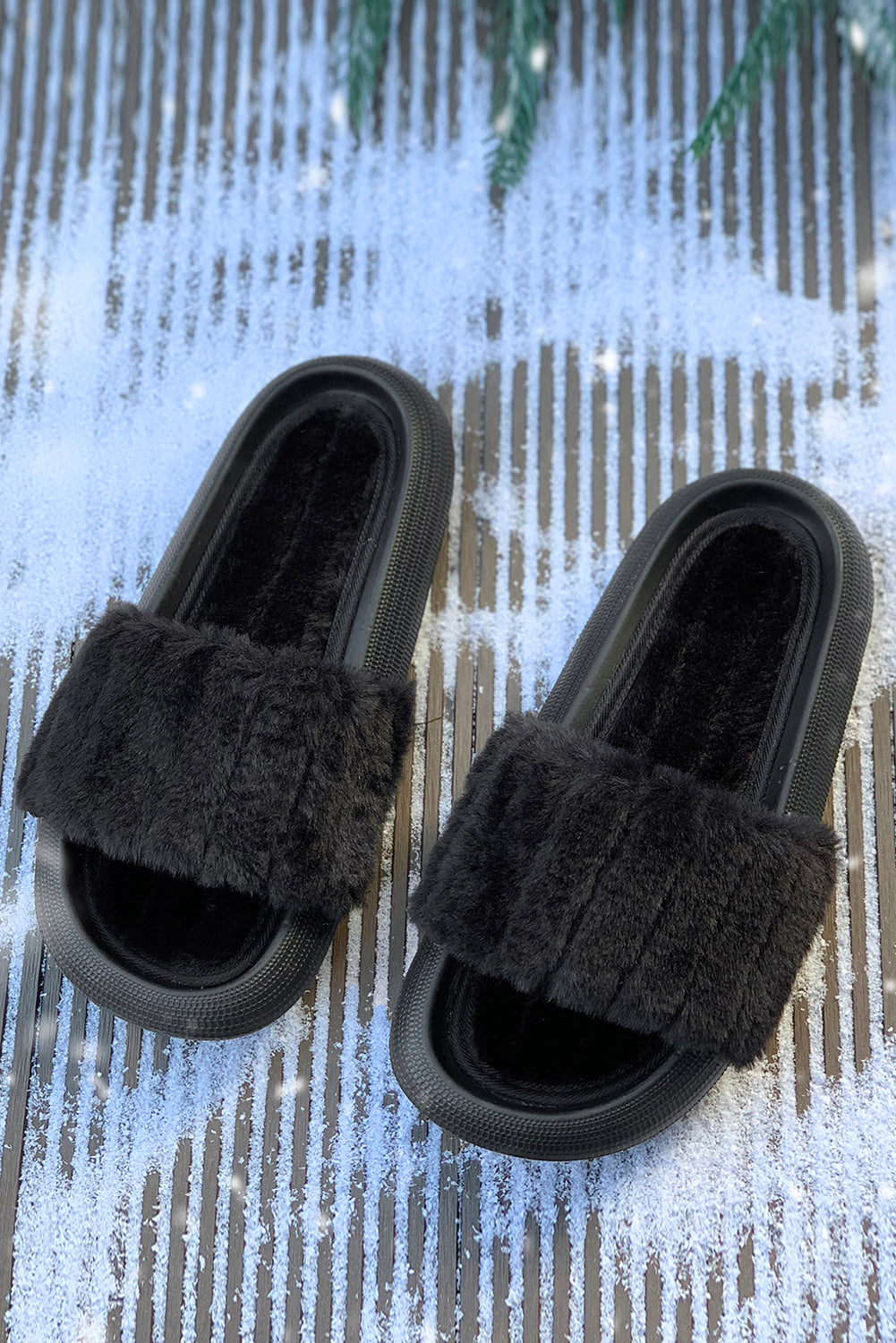 Black Plush Band Comfy Home Slippers Slippers JT's Designer Fashion