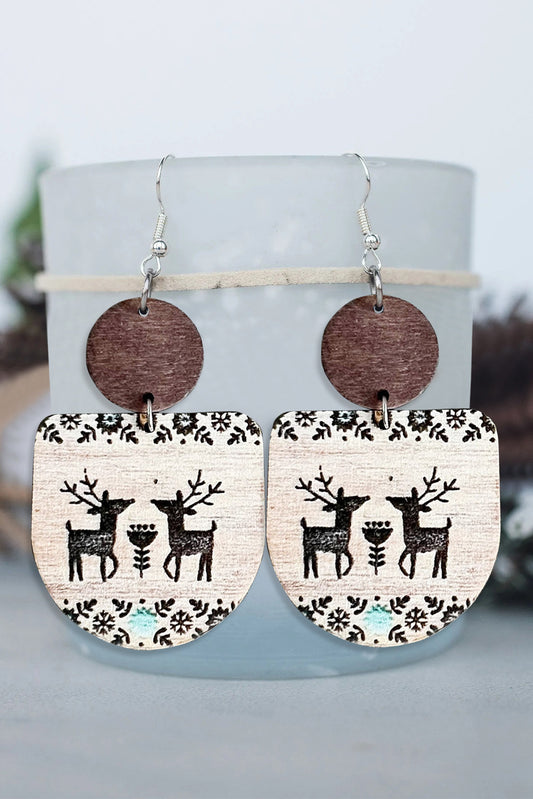 White Retro Christmas Reindeer Wooden Pendant Earrings Jewelry JT's Designer Fashion