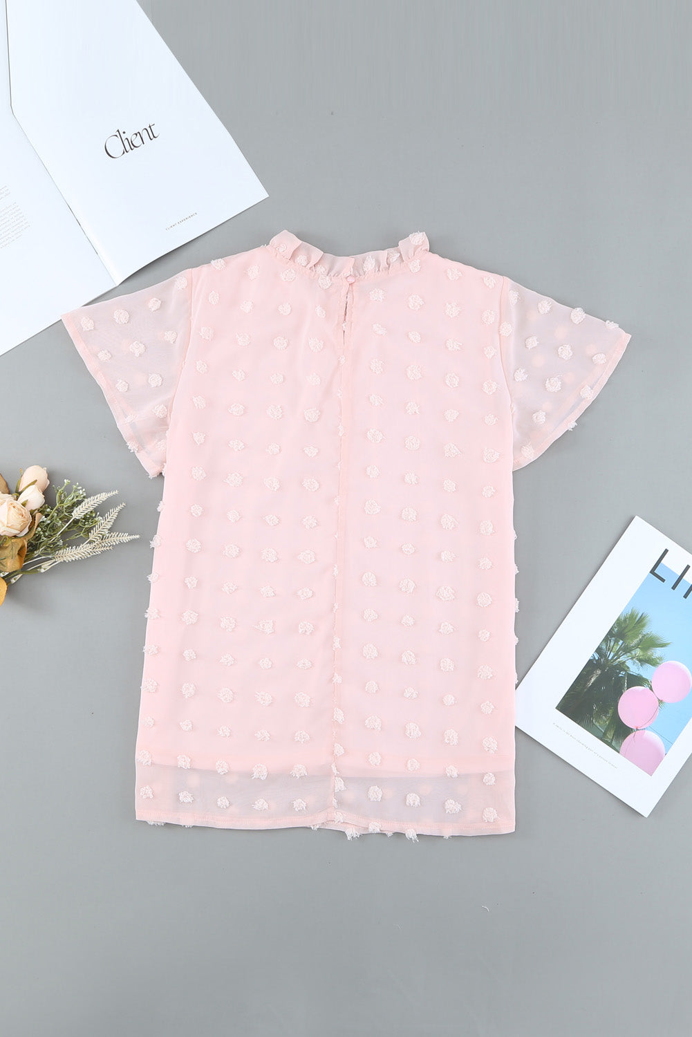 Blush Pink Ruffled Sleeve Swiss Dot T-shirts Family T-shirts JT's Designer Fashion
