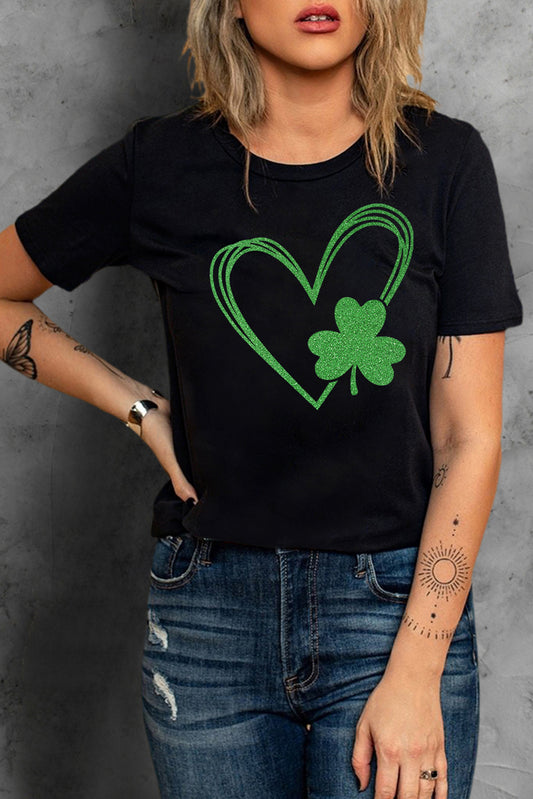 Black Clover Heart Shaped Graphic Tee Black 95%Polyester+5%Spandex Graphic Tees JT's Designer Fashion