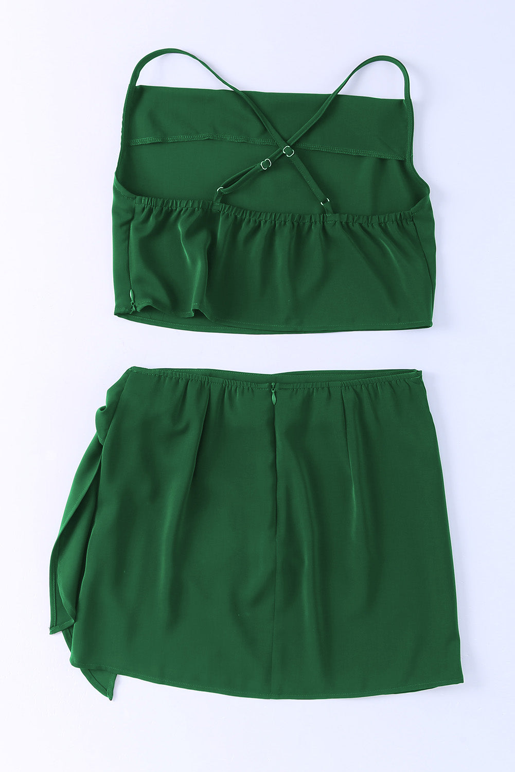 Green Drape Crop Top and Wrap Skirt Set Two Piece Dresses JT's Designer Fashion