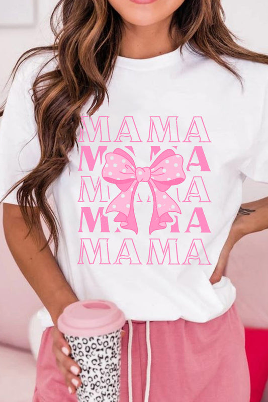 White MAMA Dotty Bowknot Graphic T Shirt Graphic Tees JT's Designer Fashion
