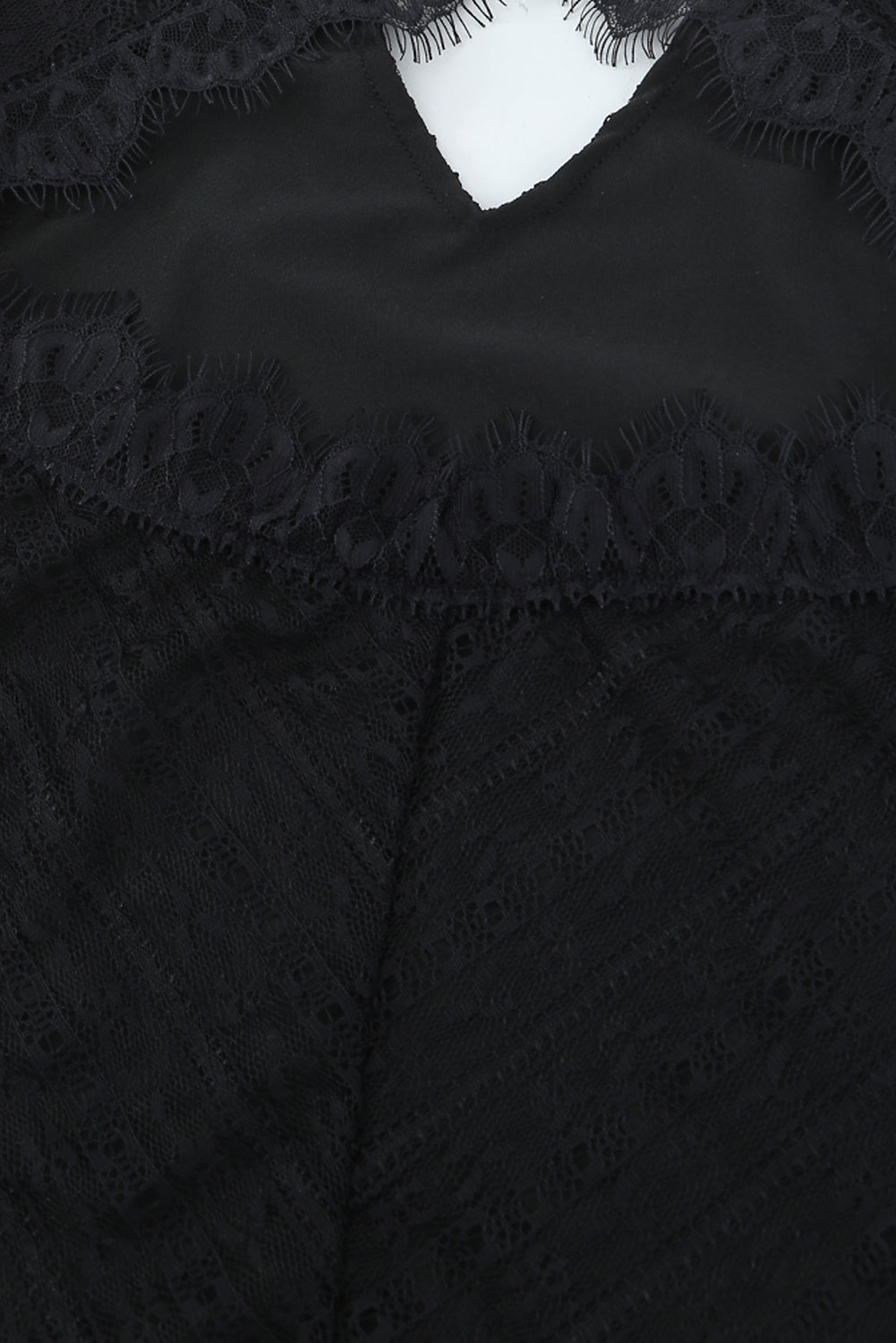 Black Lace Cut-out Deep V Neck Bodysuit Bodysuits JT's Designer Fashion